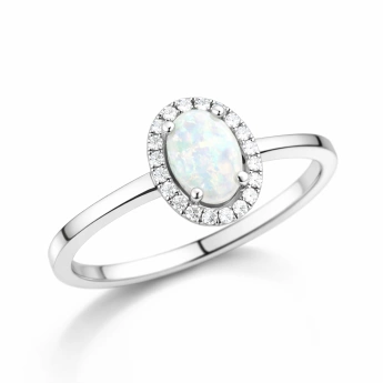 Stříbrný prsten s bílým opálem a zirkony Ina Aura