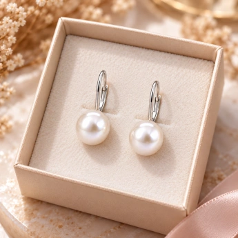 Stříbrné náušnice s bílou říční perlou 8 mm Perlia