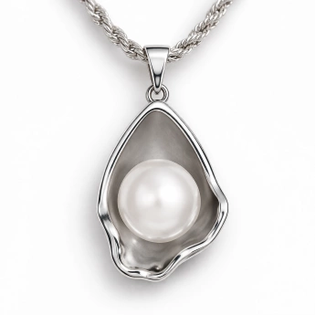 Ocelový náhrdelník s říční perlou White Harmony