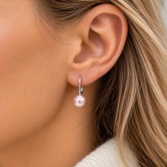 Stříbrné náušnice s růžovou říční perlou 8 mm Perlia