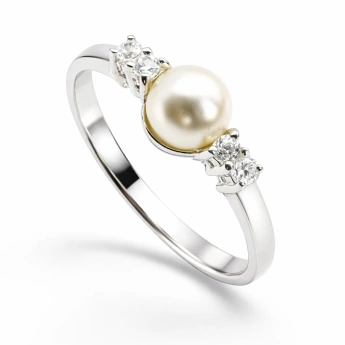 Stříbrný prsten s perlou a zirkony Marina