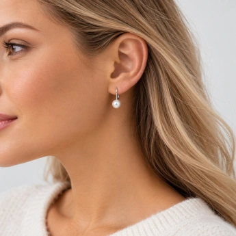 Stříbrné náušnice s bílou říční perlou 8 mm Perlia