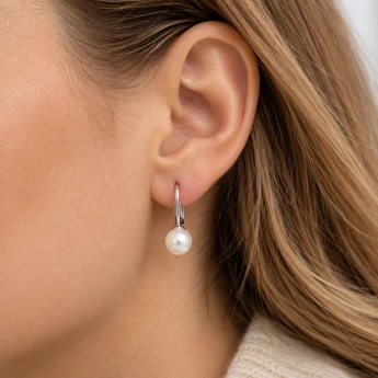 Stříbrné náušnice s bílou říční perlou 6 mm Perlia