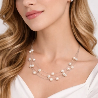 Ocelový náhrdelník z říčních perel Elen