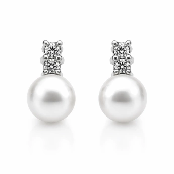 Stříbrné náušnice s perlou a zirkony Carinelle