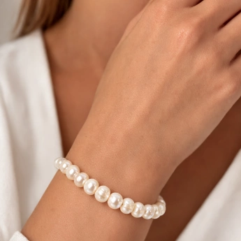 Ocelový náramek z bílých říčních perel Percy