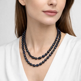 Náhrdelník z oválných tmavých říčních perel Josephine Long