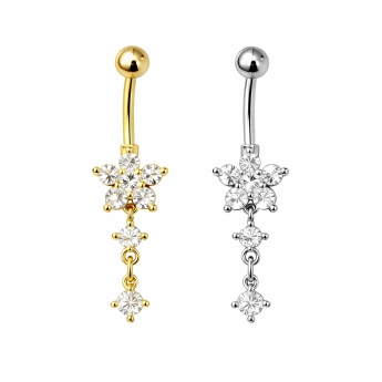 Ocelový piercing do pupíku květina se zirkony