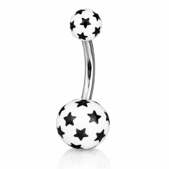 Ocelový piercing do pupíku hvězdy a květiny