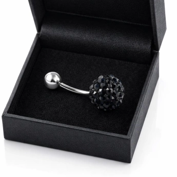 Ocelový piercing do pupíku černý zirkon