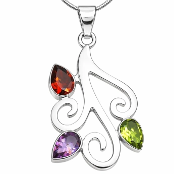 Stříbrný přívěsek s ametystem, granátem a olivínem Trio