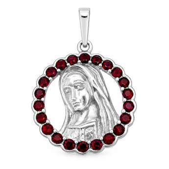 Stříbrný přívěsek Madonka s českým granátem
