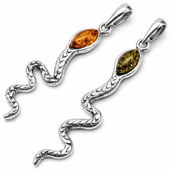 Stříbrný přívěsek had s jantarem Serpentine
