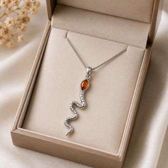 Stříbrný přívěsek had s jantarem Serpentine