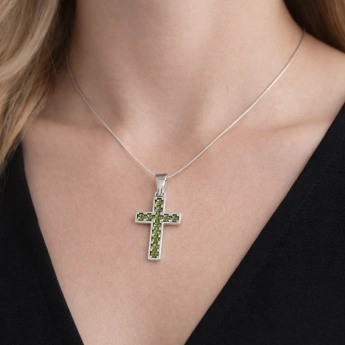 Stříbrný přívěsek s vltavínem křížek Veridia