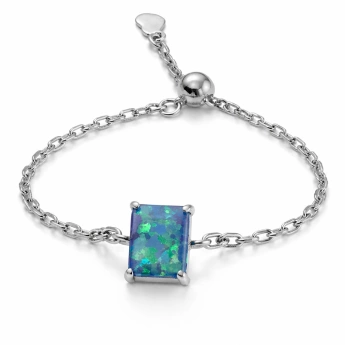 Stříbrný řetízkový prsten obdélník s modrým opálem Stanley