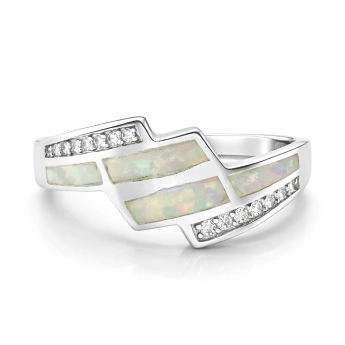 Stříbrný prsten s bílým opálem a zirkony Walter