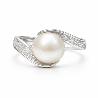 Stříbrný prsten s říční perlou a zirkony Seraphin