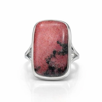 Stříbrný prsten s obdélníkovým rodonitem Rhodina