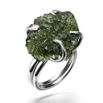 Stříbrný prsten se surovým vltavínem Rawa