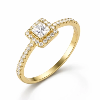 Stříbrný zlacený královský prsten se zirkonem Glitter