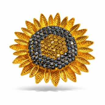 Luxusní brož Slunečnice se zirkony – zlacené provedení