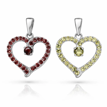 Stříbrný přívěsek srdce s granátem nebo vltavínem Amora