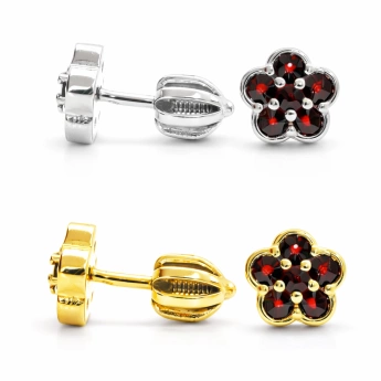 Stříbrné náušnice kytičky český granát Squard