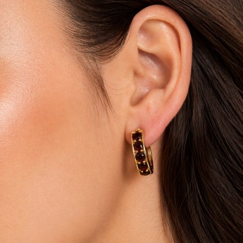 Stříbrné kruhové náušnice český granát Hammond 15mm