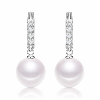 Stříbrné náušnice s perlou a zirkony Arvena
