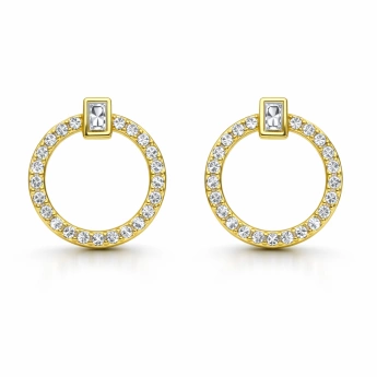 Stříbrné kruhové náušnice se zirkony a obdélníkovým kamenem