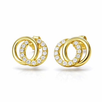 Stříbrné zlacené náušnice kroužky se zirkonem Royal