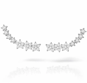 Stříbrné náušnice větvička se zirkony – náušnice podél ucha