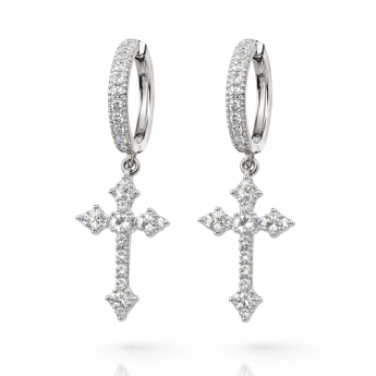 Stříbrné náušnice křížky s moissanitem Moss
