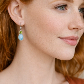 Stříbrné náušnice s larimarem a olivínem Oasis