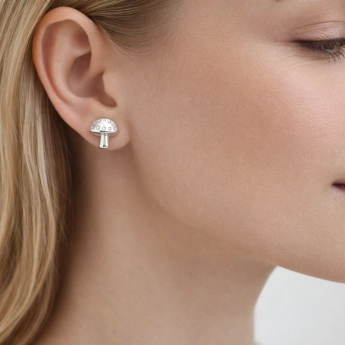 Stříbrné náušnice Muchomůrka Sania – puzeta, zirkony