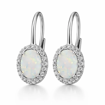 Stříbrné náušnice s bílým opálem Ina Aura