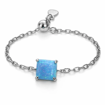 Stříbrný řetízkový prsten čtverec s modrým opálem Delvin