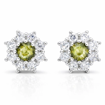 Stříbrné náušnice s vltavínem a zirkony Molda