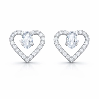 Stříbrné náušnice se zirkony srdce Witching