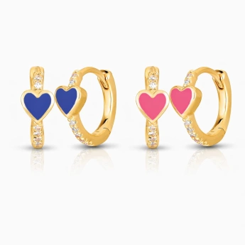 Stříbrné zlacené náušnice se srdcem a zirkony Cora