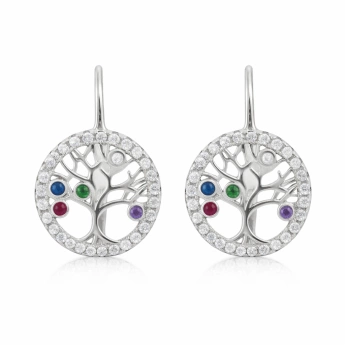 Stříbrné náušnice strom života s barevnými zirkony Balance