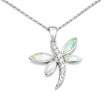 Stříbrný přívěsek vážka s bílým opálem a zirkonem Zamira