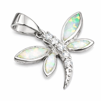 Stříbrný přívěsek vážka s bílým opálem a zirkonem Zamira