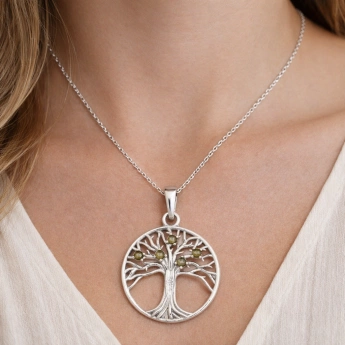 Stříbrný přívěsek strom života s vltavínem Tisa