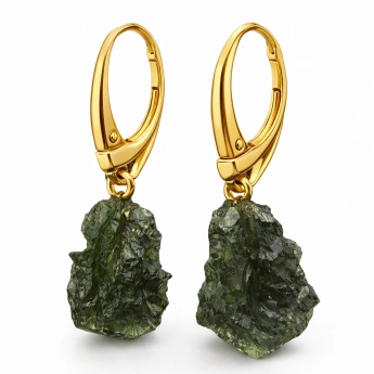 Stříbrné zlacené náušnice se surovým vltavínem Velra 4,5 g