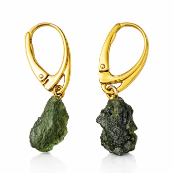 Stříbrné zlacené náušnice se surovým vltavínem Velra 2 g