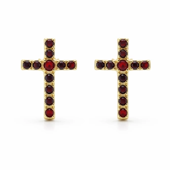 Zlaté náušnice křížek český granát Crossie