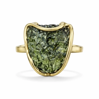 Zlatý prsten se surovým vltavínem Kalli, vel. 65