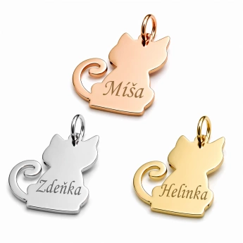 Ocelová kočičí známka s gravírováním Kočka